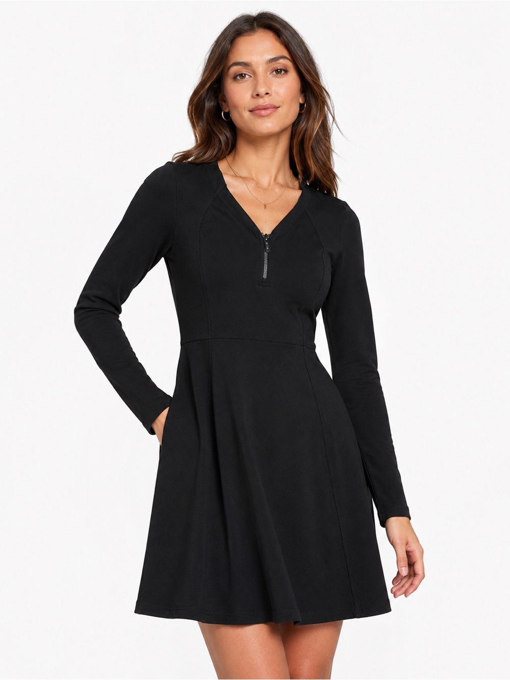 Athleta Whereupon Ponte Fit & Flare Dress Black Long Sleeve Small